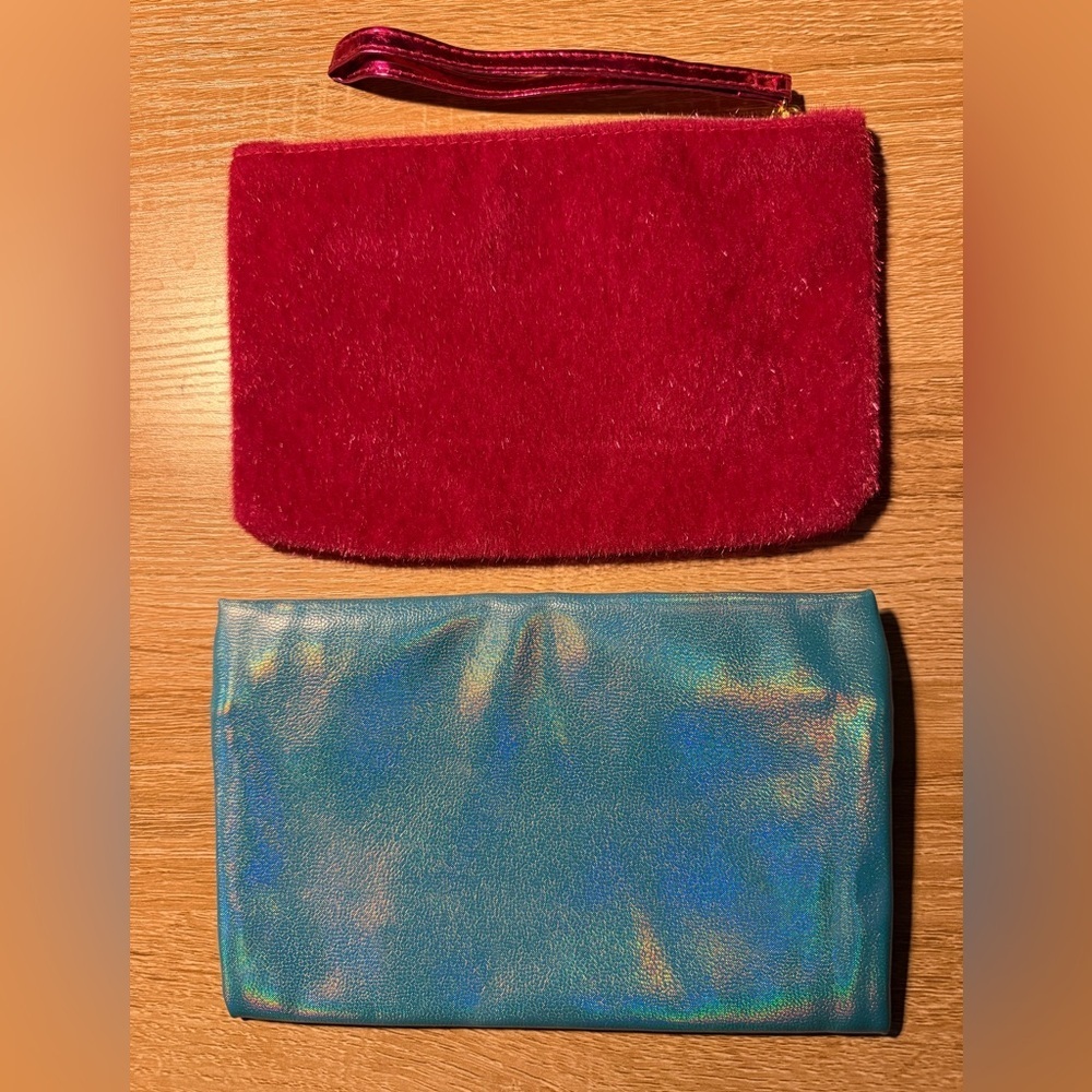 Ipsy Fuzzy Red and Iridescent Blue Pouches - Picture 2 of 2